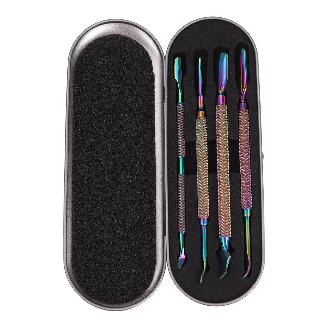 Nail Art Pusher Remover Cuticle Tool Kit Set Rainbow Dual-ended Stainless Steel - MRSLM