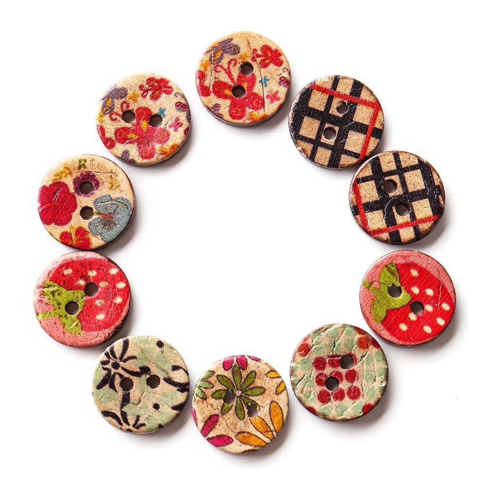 100 PCS Round Pattern Wooden Button Mixed 2 Hole Natural Sewing Children Handmade Clothes Buttons (1) - MRSLM