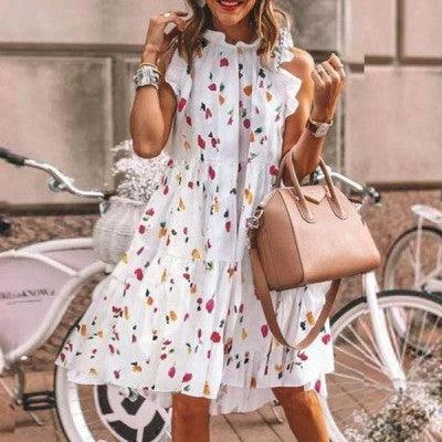 Women's long sleeve dress with printed round neck - MRSLM