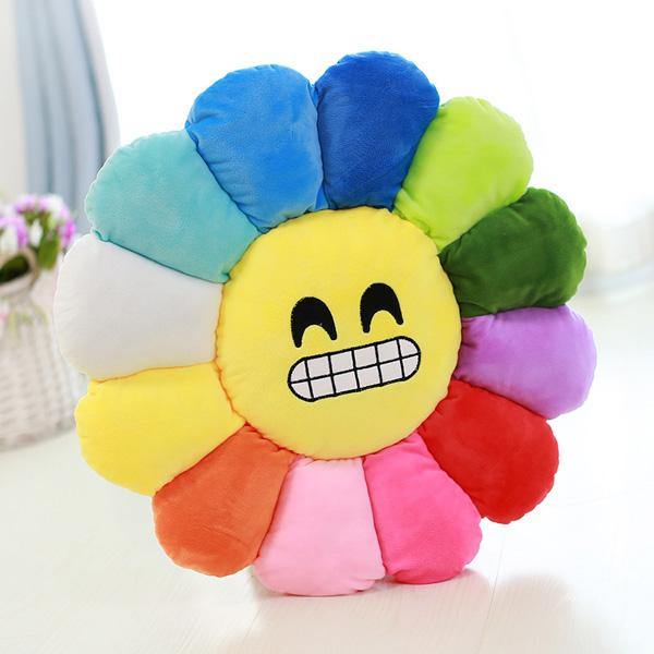 Creative Emoji Expression Candy Color Sunflowers Throw Pillow Plush Sofa Car Office Back Cushion - MRSLM