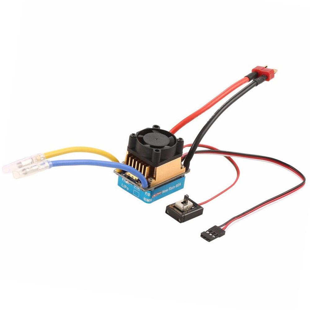 Waterproof Brushed ESC 60A 3S with Fan 5V 3A BEC T-Plug for 1/10 RC Car Vehicles Model Parts - MRSLM