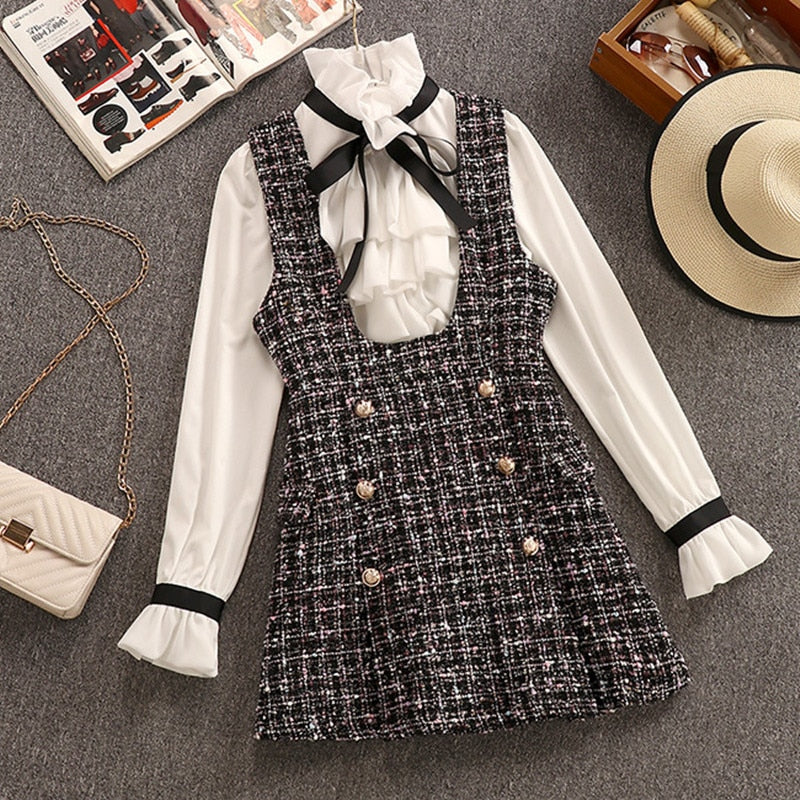 Two-Piece Set of Women's Dress and Blouse