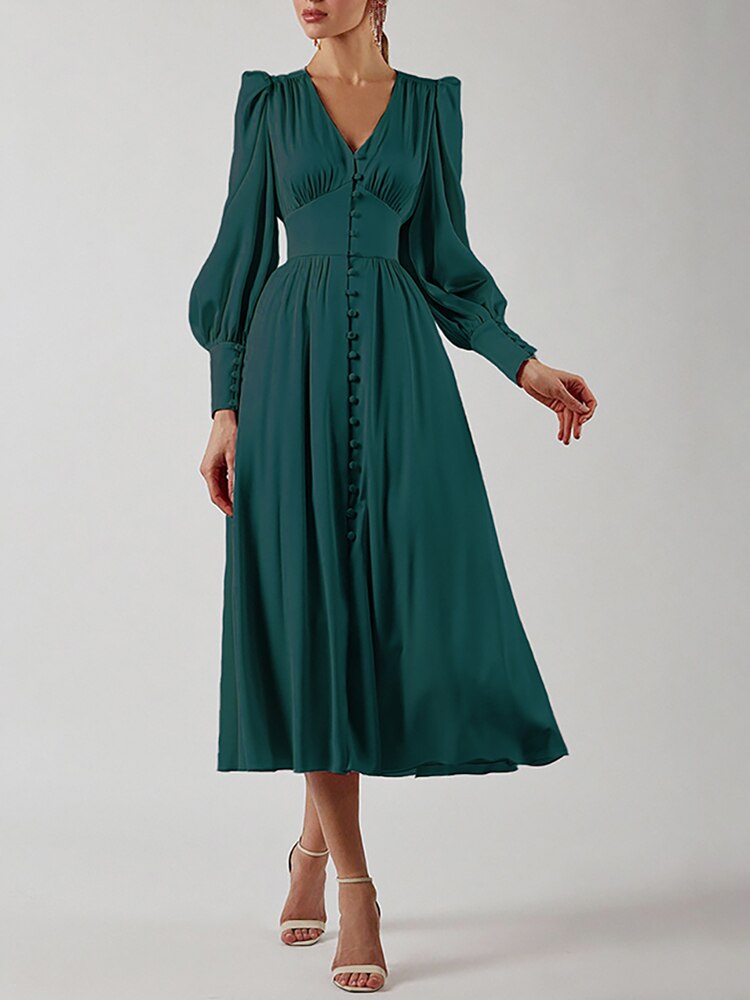 Women's Satin Puff Sleeve Dress