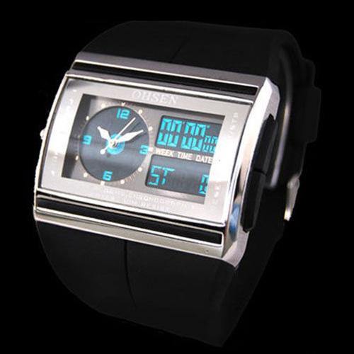 Digital Analog LED Luminous Date Rubber Band Sport Men's Boy's Wrist Watch - MRSLM