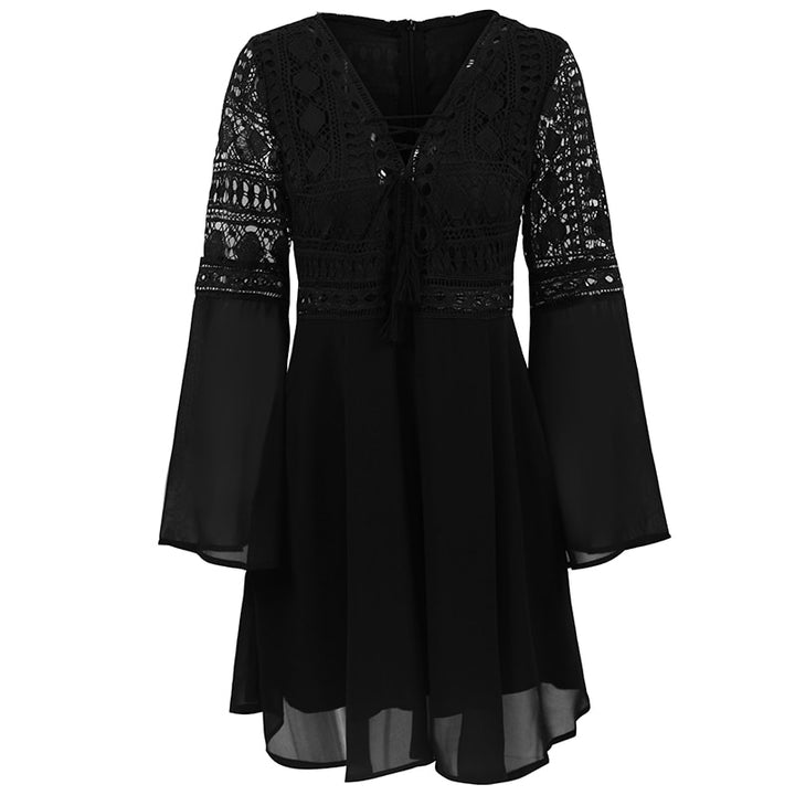 Women's Lace Embroidery Flare Sleeve Mini Dress