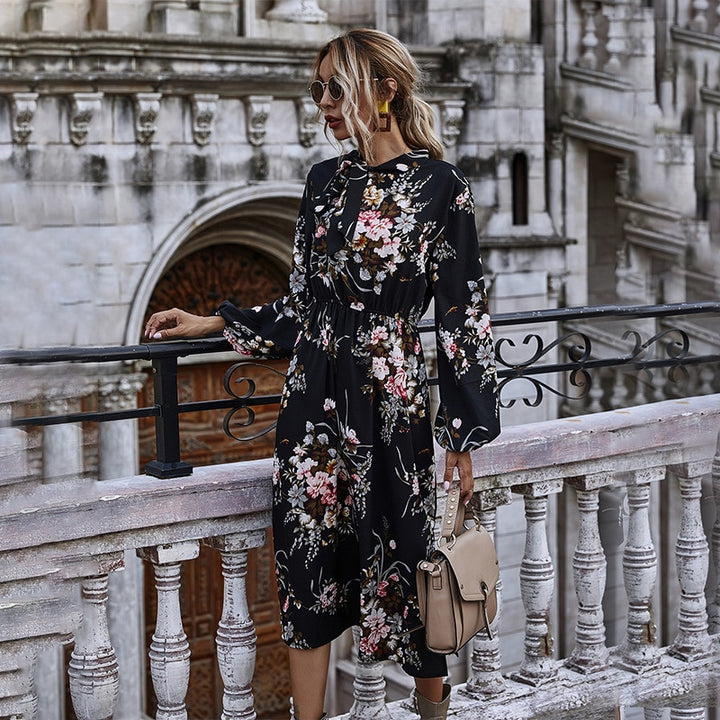 Women's Puff Sleeved Floral Printed Dress