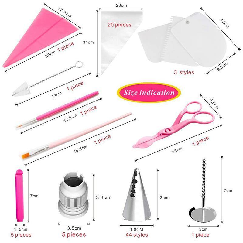 Icing Piping Nozzles Pastry Bags Coverter Food Writing Pen Cake Decorating Tips Sets Pastry Nozzles for Decorating Cakes (Pink 83pcs) - MRSLM