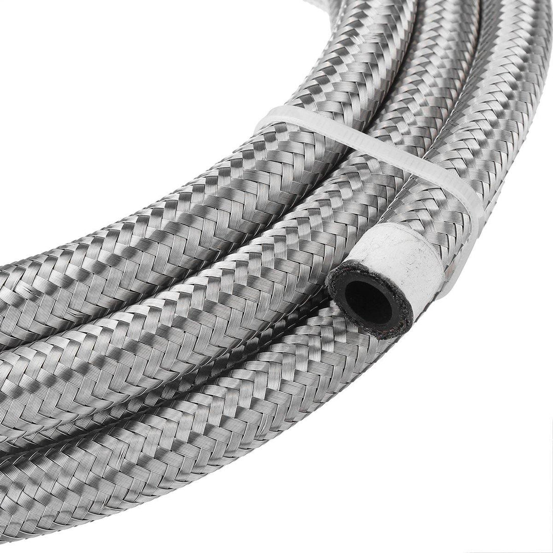 10FT AN4 AN6 AN8 AN10 Fuel Hose Oil Gas Line Pipe Stainless Steel Braided Silver - MRSLM