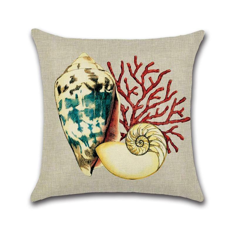 Sea Snail Printed Cotton Linen Cushion Cover Concise Beach Style Square Home Decor Sofa Pillow Case - MRSLM