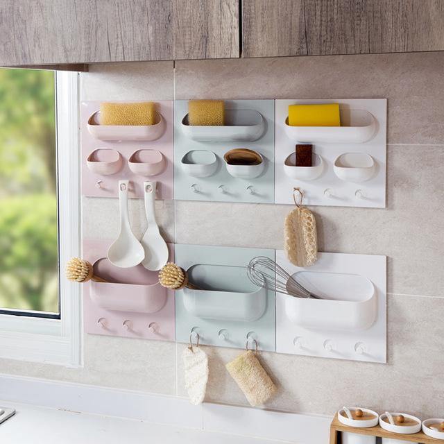 Wall-mounted Paste Storage Rack No Trace Strong Hanging Kitchen Storage Rack Bathroom Wall Storage Box - MRSLM