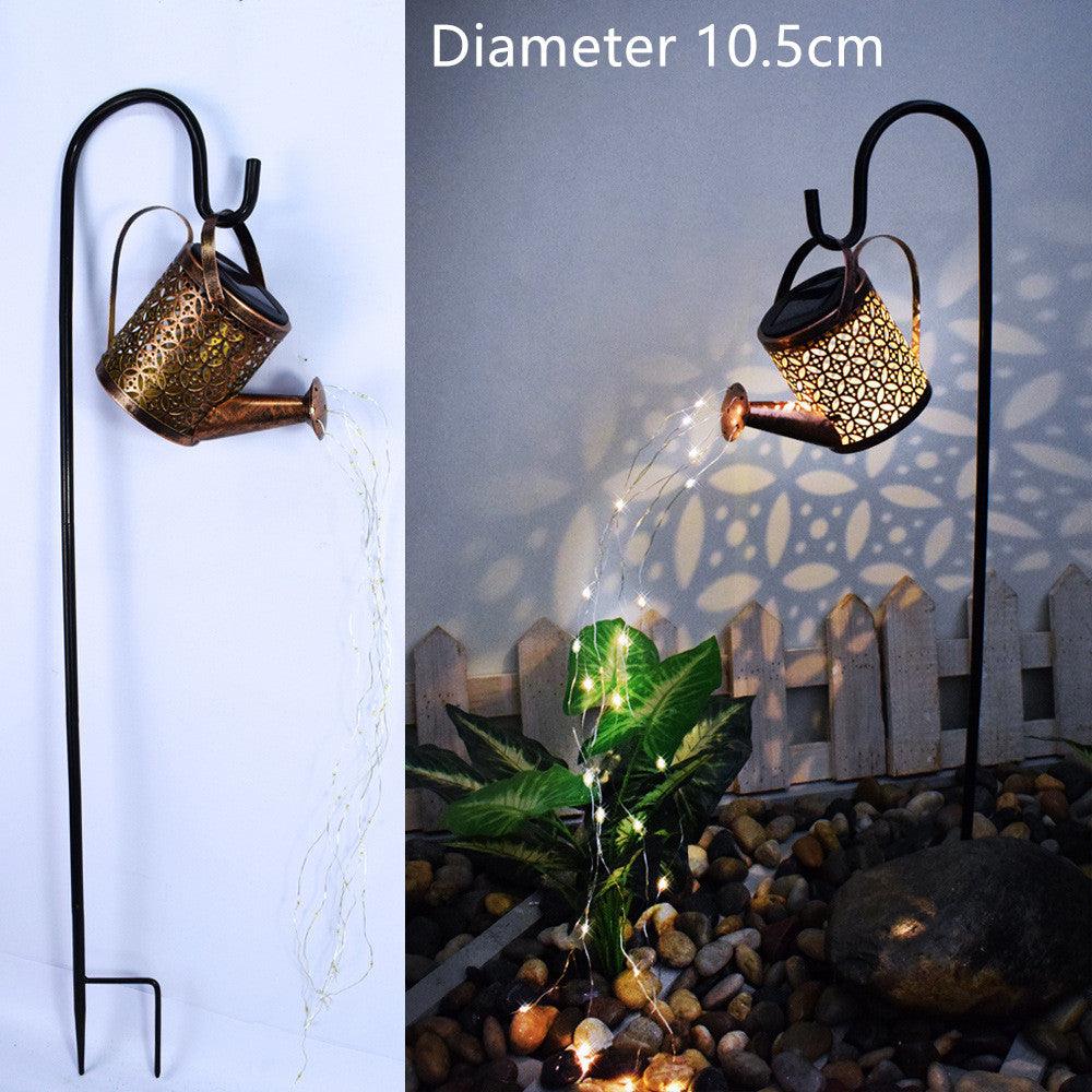 Outdoor Solar Watering Can Ornament Lamp Garden Art Light Decoration Hollow-out Iron Shower LED Lights - MRSLM