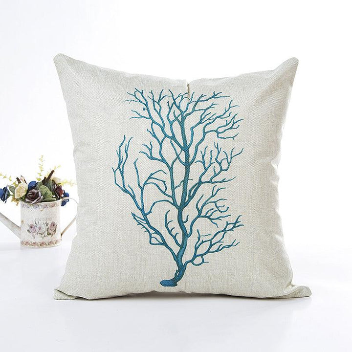 Blue Sea House Starfish Cotton Linen Cushion Cover Square Soft Decorative Pillow Case - MRSLM