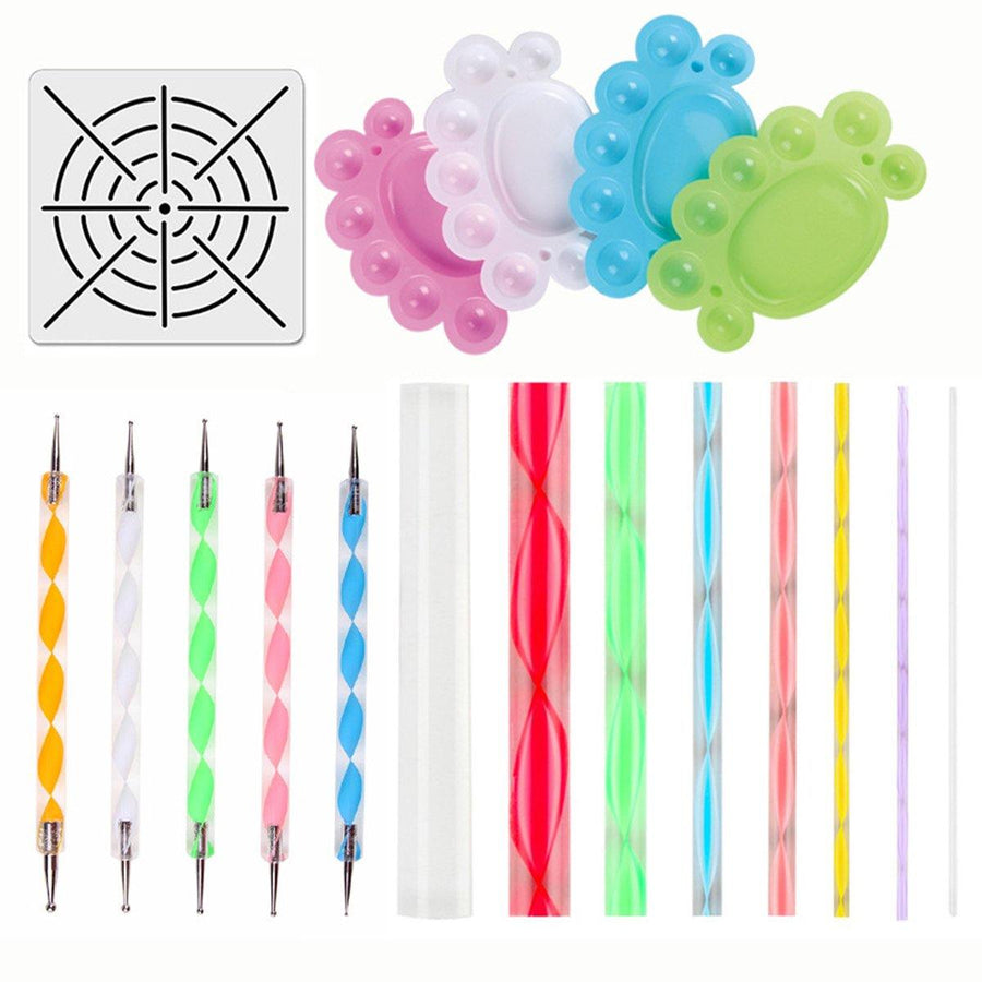 15pcs Mandala Dotting Painting Rocks Drawing Pen Stencil Paint Tray Tools Kit DIY - MRSLM