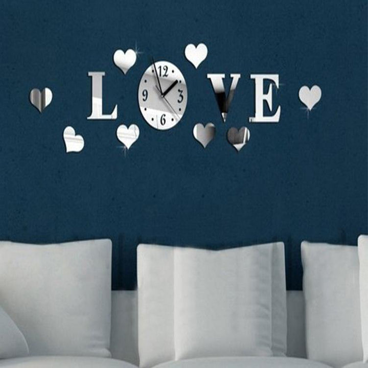 Honana DX-X2 Creative Love 3D Acrylic Mirror Wall Sticker Quartz Clocks Watch Large Home Decor - MRSLM