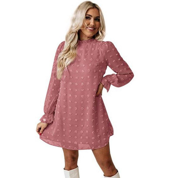 Bubble Long Sleeve Chiffon Jacquard Bottom Dress - MRSLM