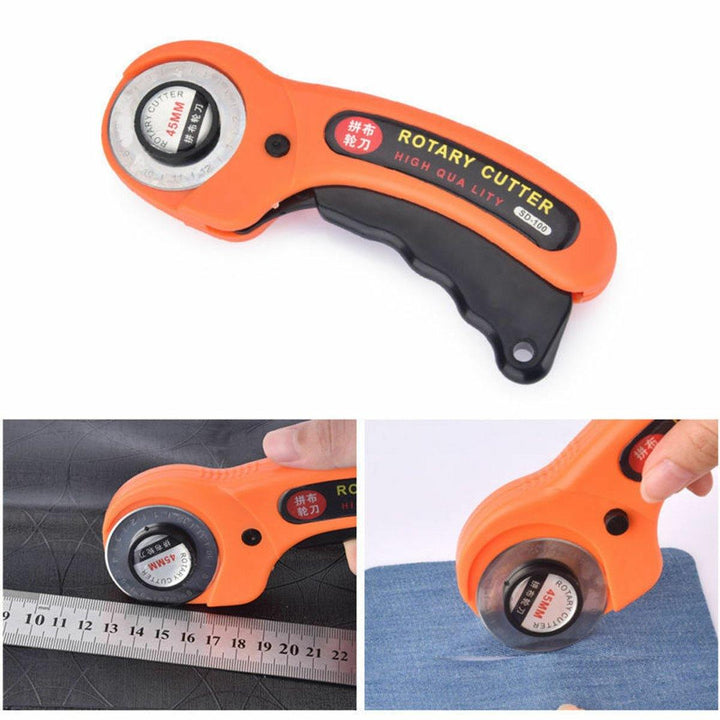 45mm Round Rotary Cutter Sewing Quilting Roller Fabric Cutting Tool + 10x Bllades - MRSLM