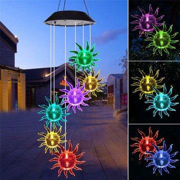 Solar LED Sunflower Wind Chime Garden Hanging Spinner Light Color Changing Lamp - MRSLM