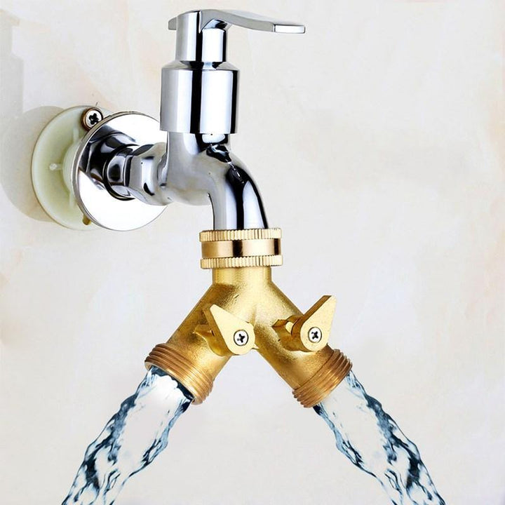 EU Standard 3/4 " Brass Garden Irrigation 2 Way Y Shape Adapter Splitter Hose Faucet Manifold Pipe Tap Connector - MRSLM