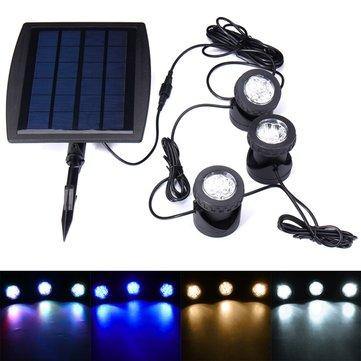 Solar Powered 3 Underwater Spotlights Waterproof IP68 LED Outdoor Garden Pool Pond Landscape Lights - MRSLM