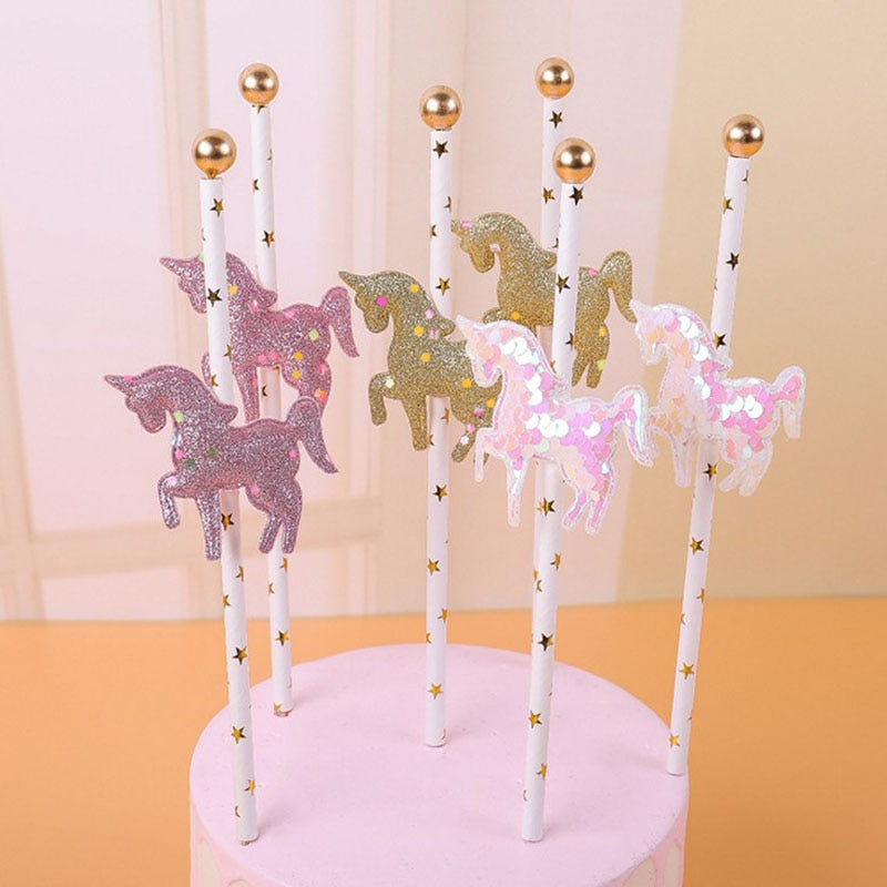 Glitter Unicorn Cake Toppers 5 pcs Set