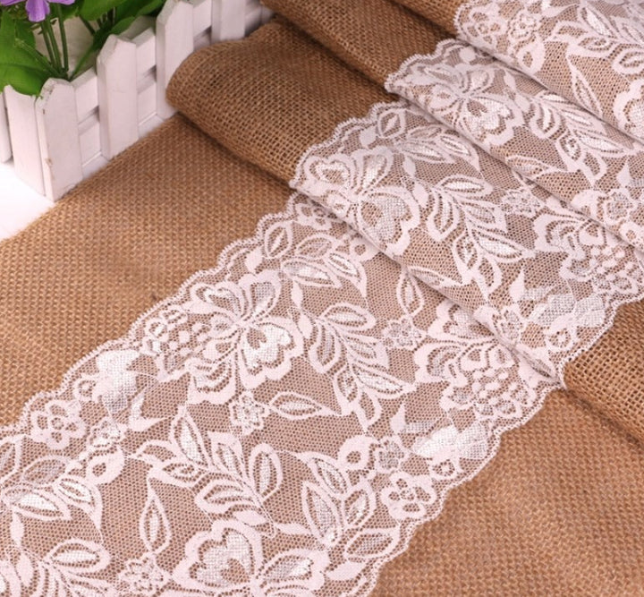 Lace Trim Jute Table Runner