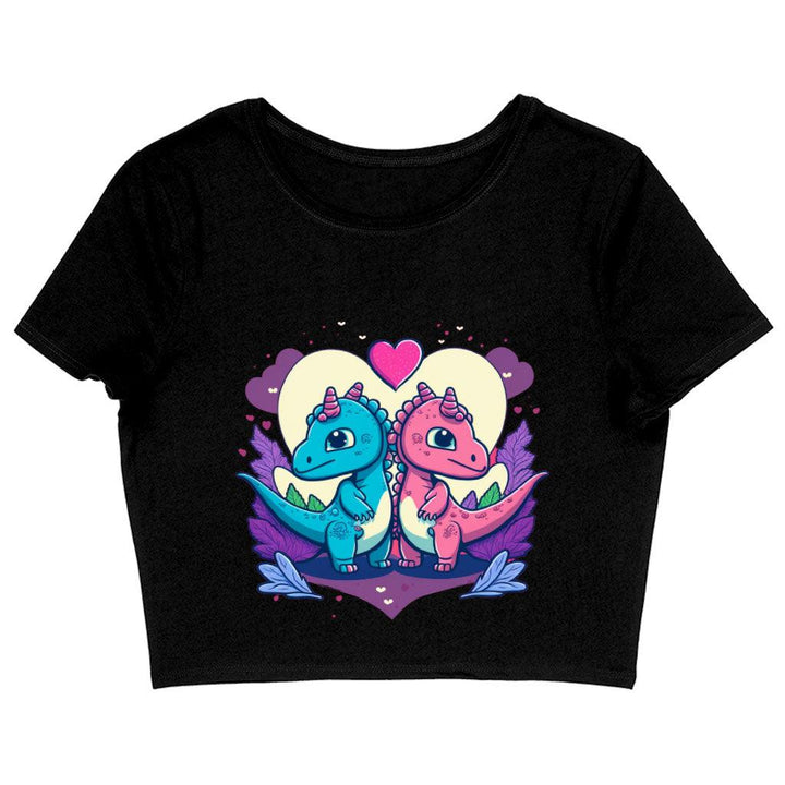 Dinosaur Print Women's Cropped T-Shirt - Love Graphic Crop Top - Colorful Cropped Tee - MRSLM