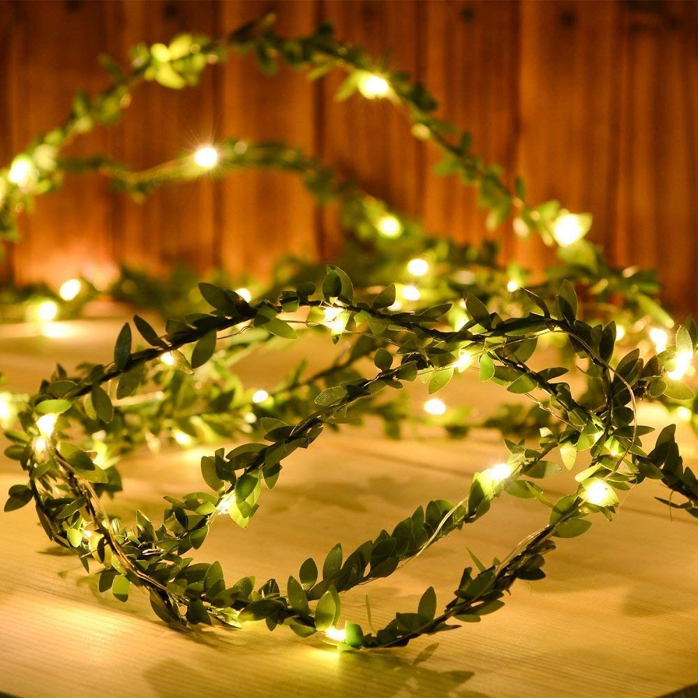 LED String Lights with Green Leaves