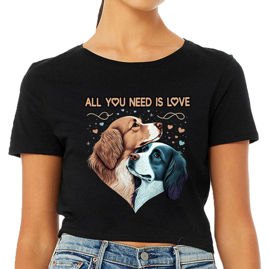 Dog Love Women's Cropped T-Shirt - Cute Couple Crop Top - Art Cropped Tee - MRSLM