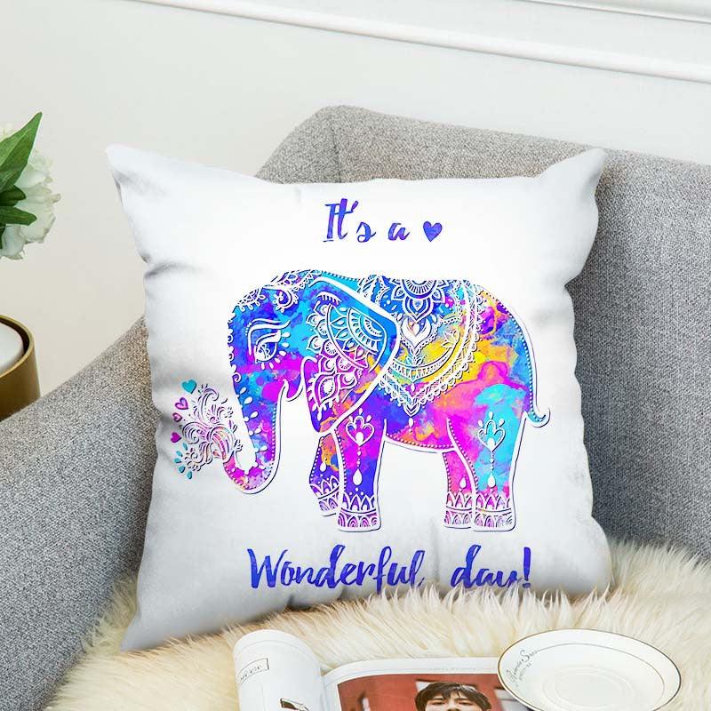 3D Bohemian Style Elephant Double-sided Printing Cushion Cover Linen Cotton Throw Pillow Case Home Office Sofa - MRSLM