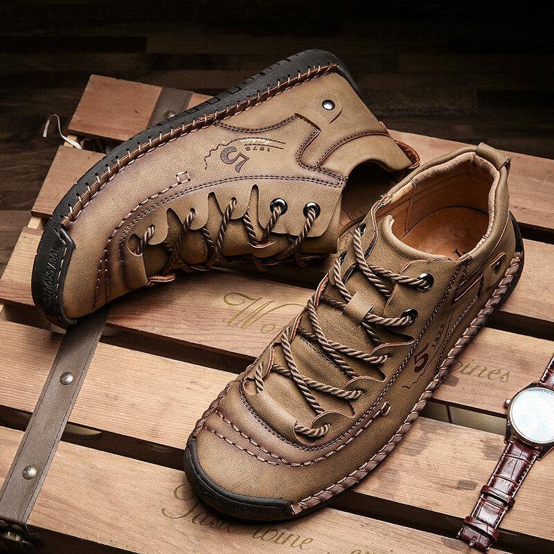 Menico Men Hand Stitching Vintage Microfiber Leather Lace Up Comfy Soft Ankle Boots - MRSLM