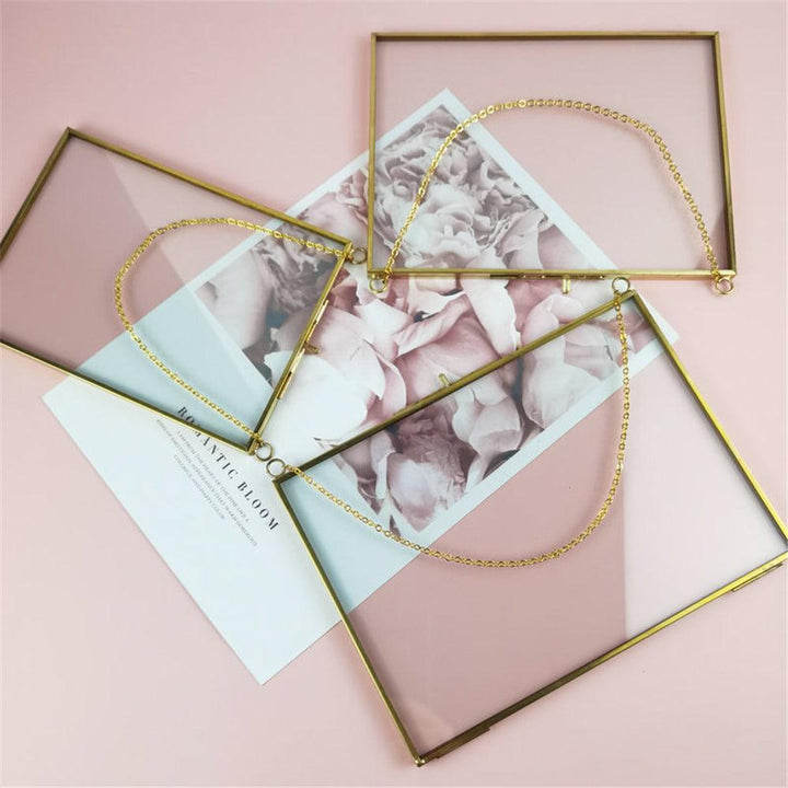 Aofei Iron Geometric Photo Frame Metal Transparent Glass Copper Photo Frame 4 Sizes Photo Album For Home Decoration - MRSLM