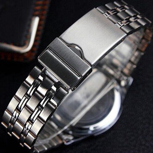 Men Fashion Stainless Steel Glow in The Dark Pointer Blue Ray Glass Wrist Watch - MRSLM
