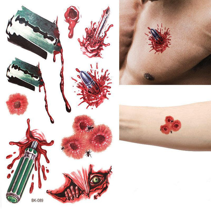 Halloween Props Tattoo Stickers Horror Simulation Wound Realistic Blood Scars Scratches Stitch Pattern - MRSLM