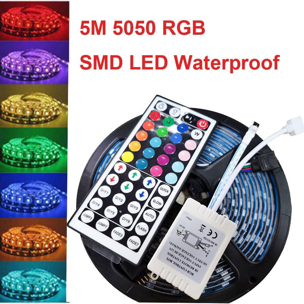 5M 5050 RGB SMD LED Waterproof Flexible Strip 300 LEDs and 44 Key IR Remote - MRSLM