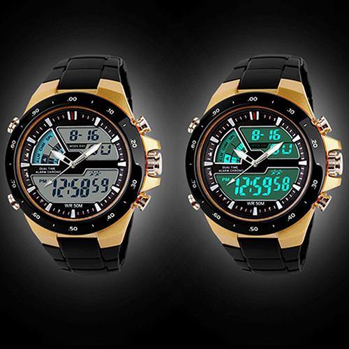 Men Waterproof Sport Digital Analog Dual Time Alarm Date Chronograph Wrist Watch - MRSLM