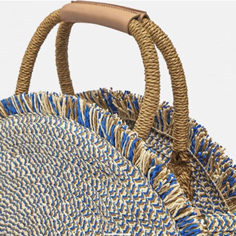 Ins wind straw woven round fringe one-shoulder beach diagonal bag - MRSLM