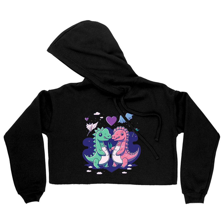 Dinosaur Graphic Women's Cropped Hoodie - Cartoon Cropped Hoodie - Themed Hooded Sweatshirt - MRSLM