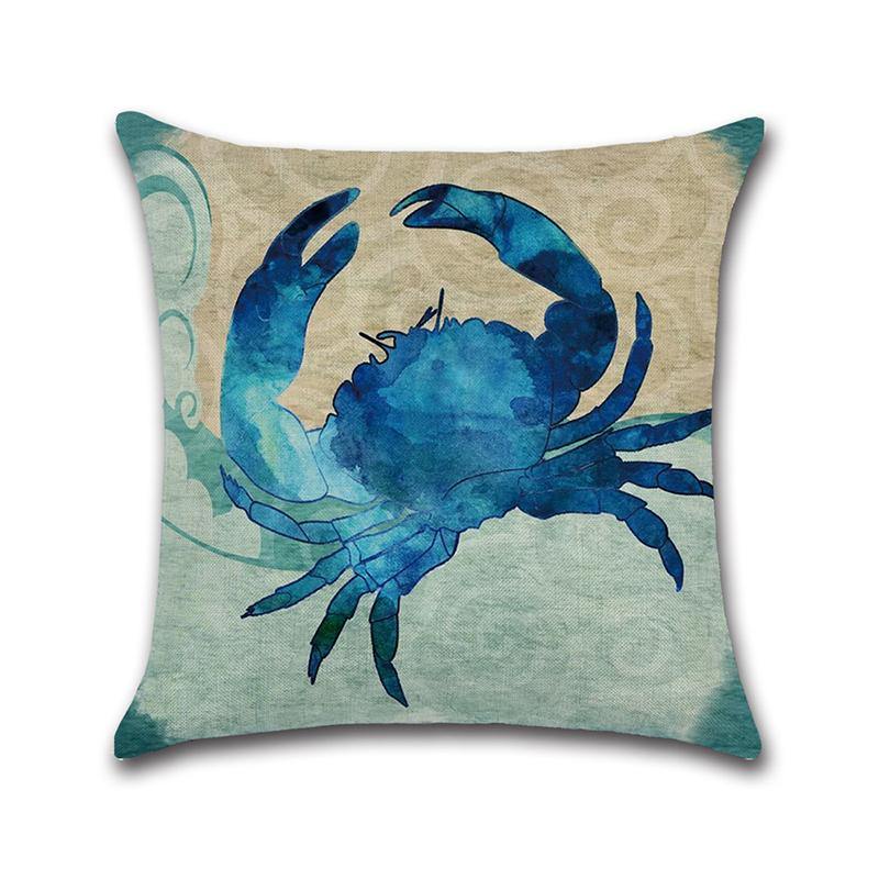 Ocean Octopus Sea House Crab Printed Cotton Linen Cushion Cover Square Sofa Car Decor Pillow Case - MRSLM