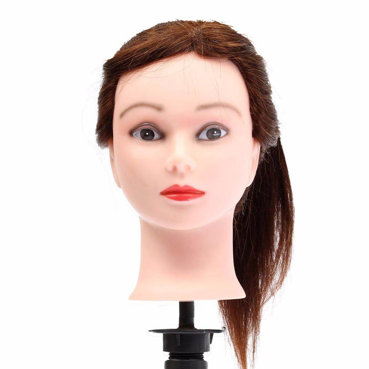 20" Brown 90% Human Hair Hairdressing Training Head Mannequin Model Braiding Practice Salon Clamp - MRSLM