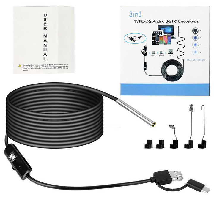 3.9mm Lens Industrial Borescope Camera Three-in-One IP67 Waterproof HD Inspection Borescope for USB Android Phone with 6 LED - MRSLM