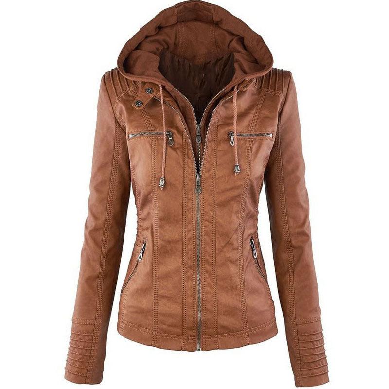 Europe Hot Removable Solid Leather Jacket Lapel Ms. - MRSLM