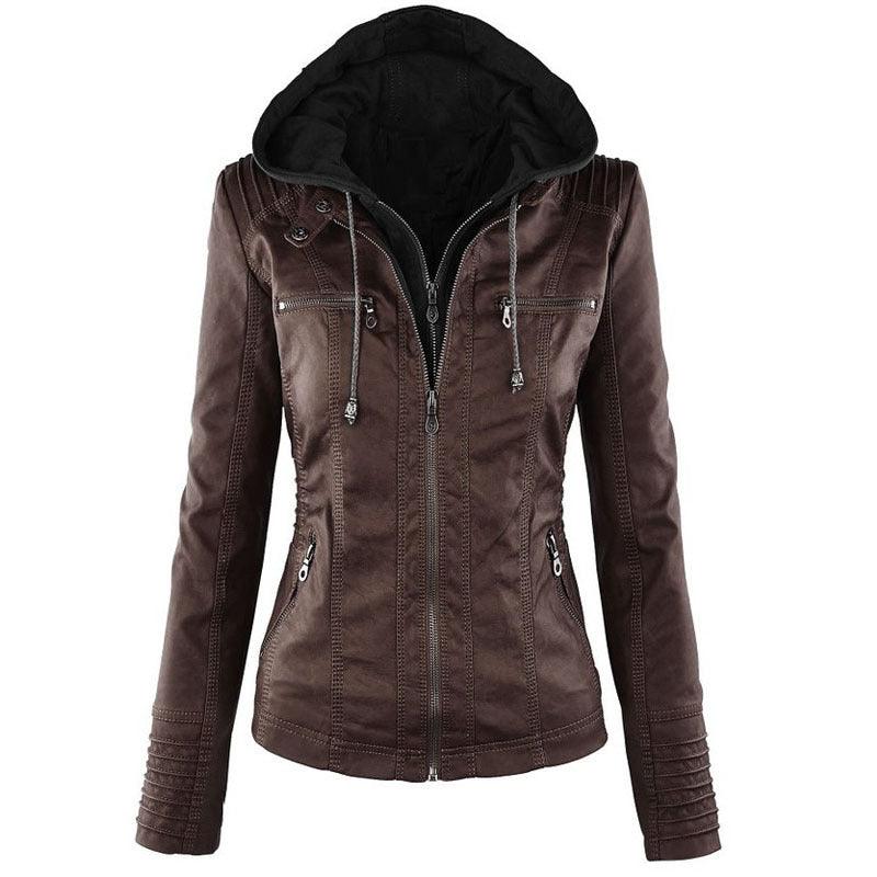 Europe Hot Removable Solid Leather Jacket Lapel Ms. - MRSLM