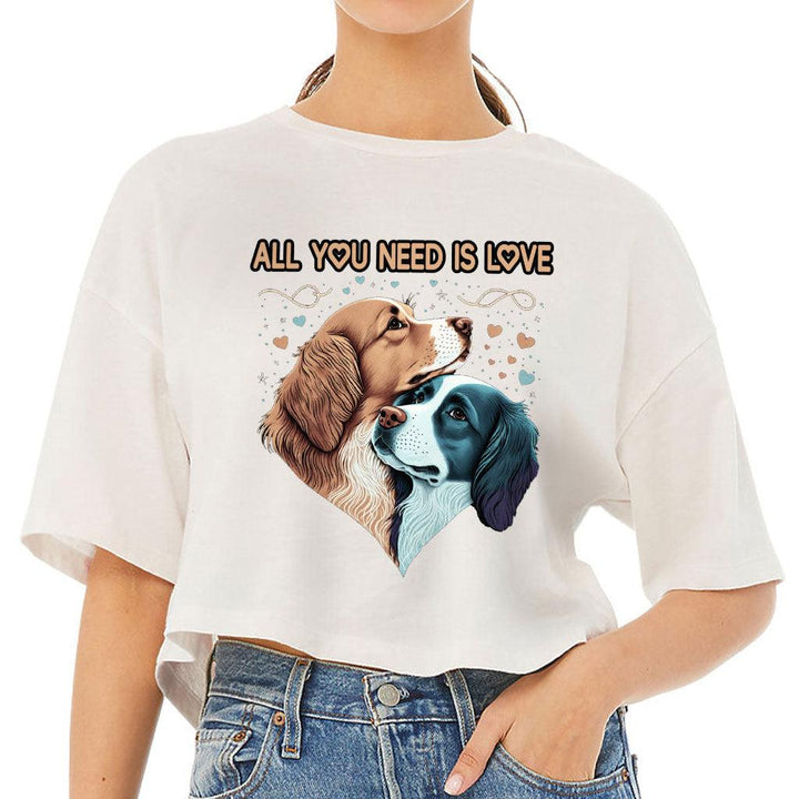 Dog Love Women's Crop Tee Shirt - Cute Couple Cropped T-Shirt - Art Crop Top - MRSLM