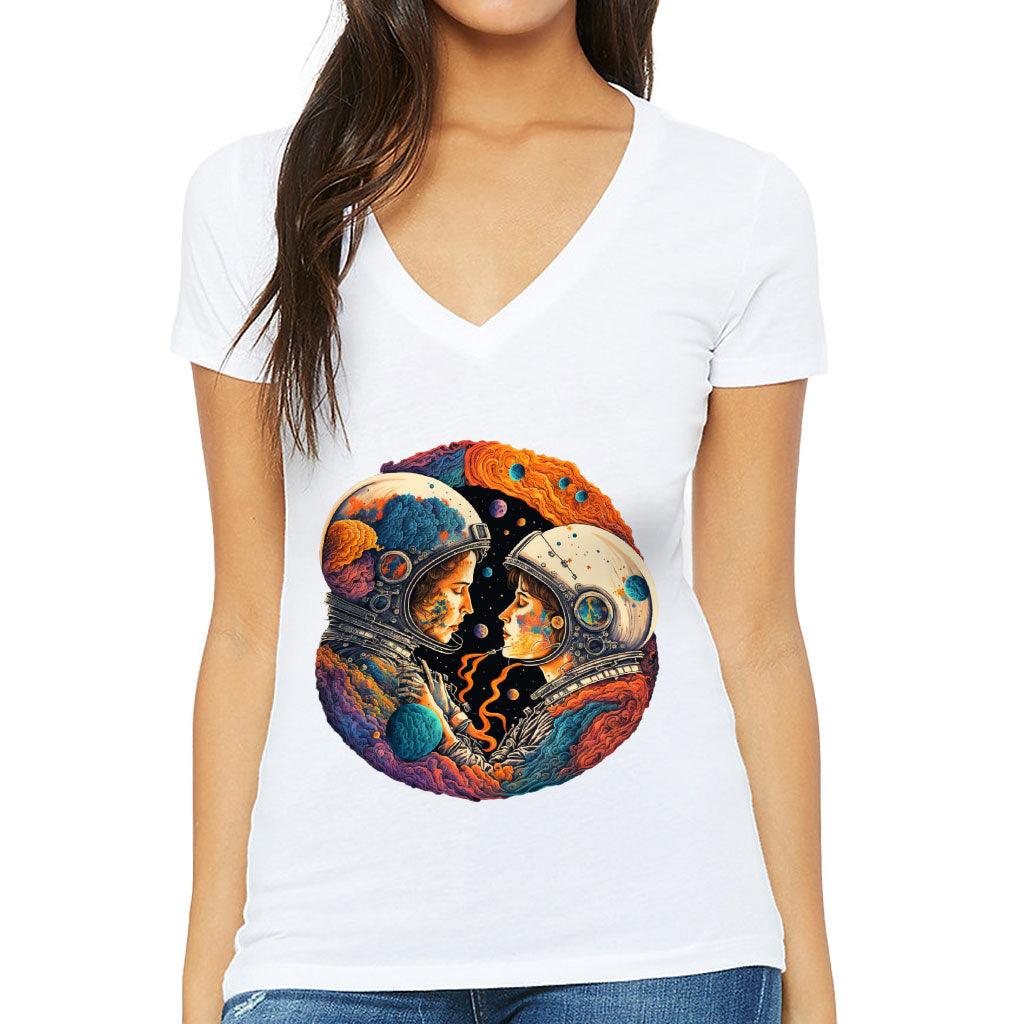 Love Astronaut Women's V-Neck T-Shirt - Fantasy V-Neck Tee - Art T-Shirt - MRSLM