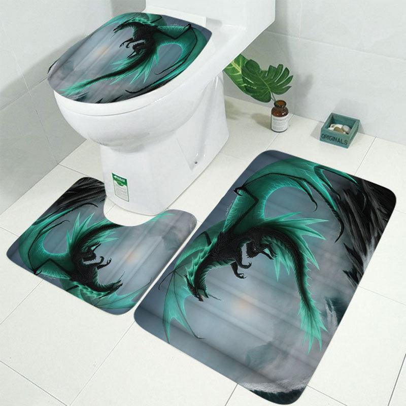 4PCS Flying Dragon Waterproof Bathroom Shower Curtain Toilet Cover Bath Mat Non-Slip Rug Set with 12 Hooks - MRSLM