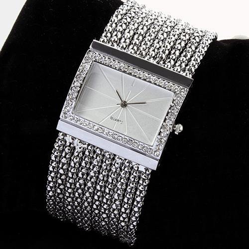 New Fashion Quartz Women's Silver Tone Band Rhinestone Bangle Bracelet Watch - MRSLM