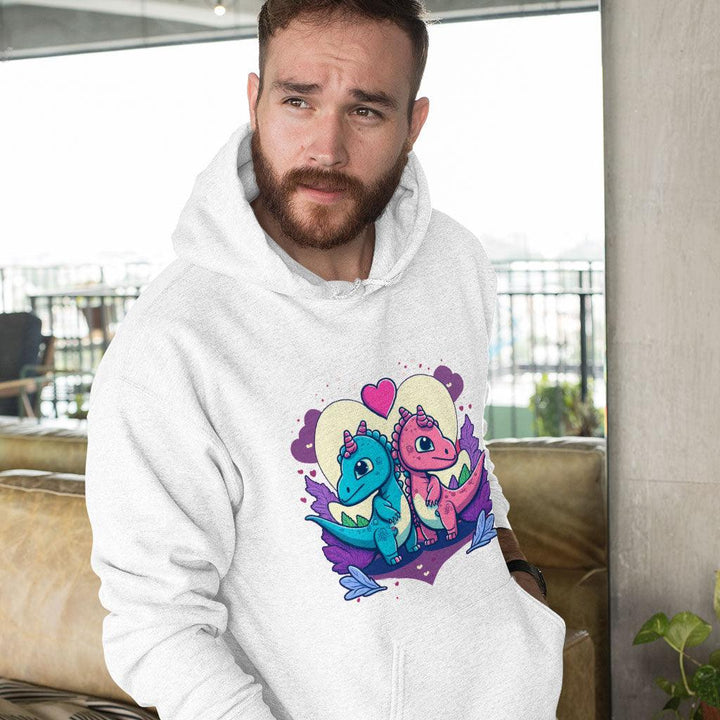 Dinosaur Print Hooded Sweatshirt - Love Graphic Hoodie - Colorful Hoodie - MRSLM