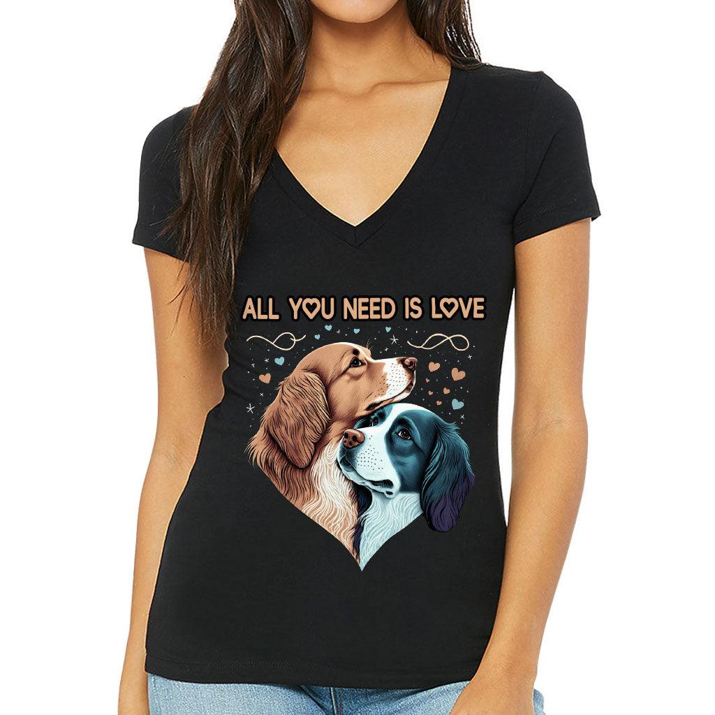 Dog Love Women's V-Neck T-Shirt - Cute Couple V-Neck Tee - Art T-Shirt - MRSLM