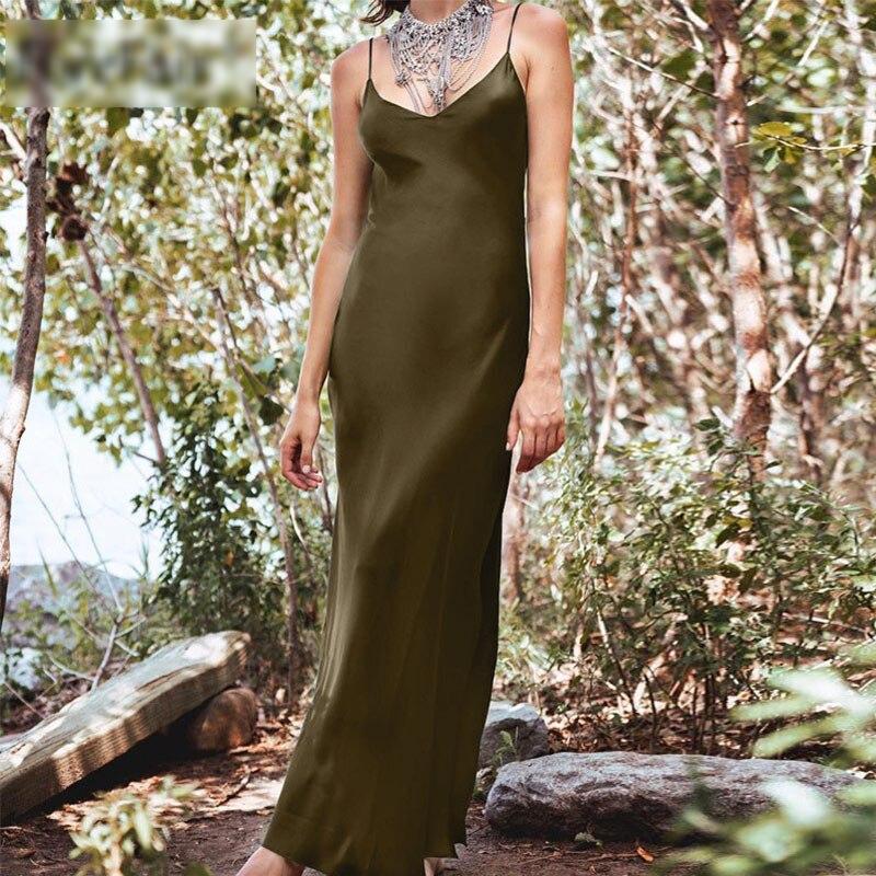 High-Waisted Maxi Satin Dress for Women