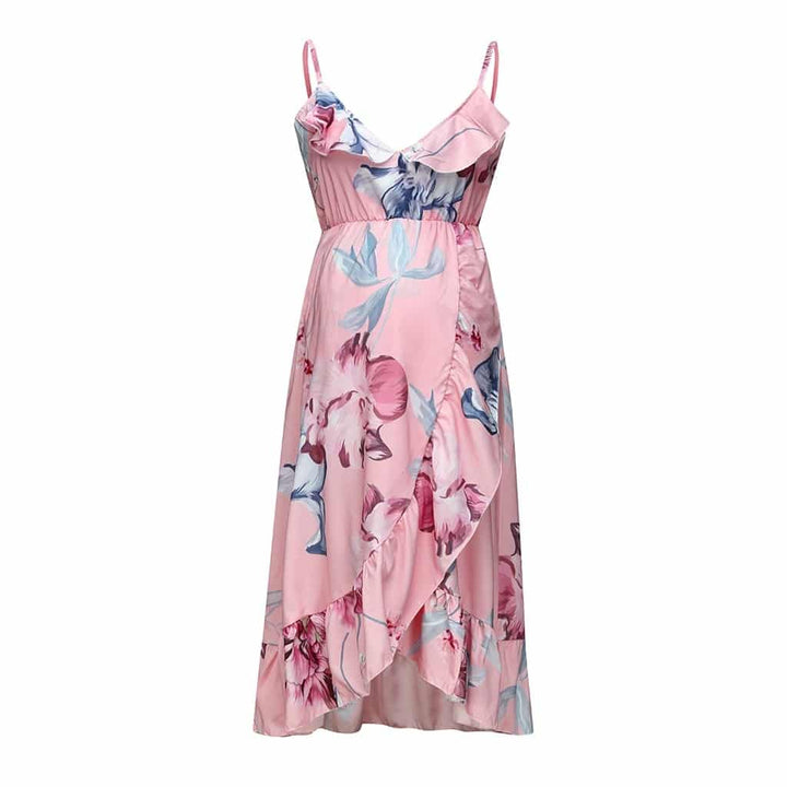 Elegant Maternity Dress Floral Printed Ruffles Sundress